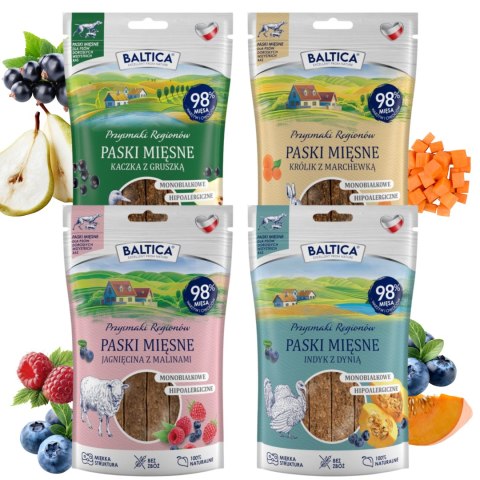 Baltica zestaw przysmaków 4x90g pies paski królik kaczka indyk jagnięcina