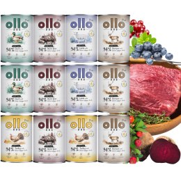 OLLO PLUS KOLAGEN MIX SMAKÓW 12x400 g - monobiałkowa karma mokra dla psa