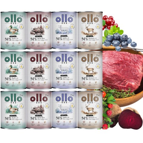 OLLO PLUS KOLAGEN MIX SMAKÓW 12x400 g - monobiałkowa karma mokra dla psa