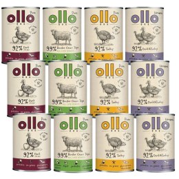 Ollo MIX 12 × 400 g zestaw karm mokrych premium dla psa Kaczka Indyk Boost