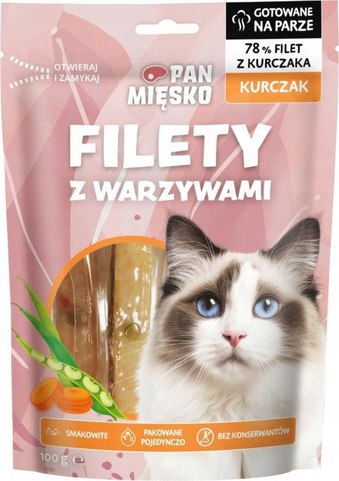 PAN MIĘSKO Przysmak dla kota Filety Kurczak z warzywami (dorosły) 100g