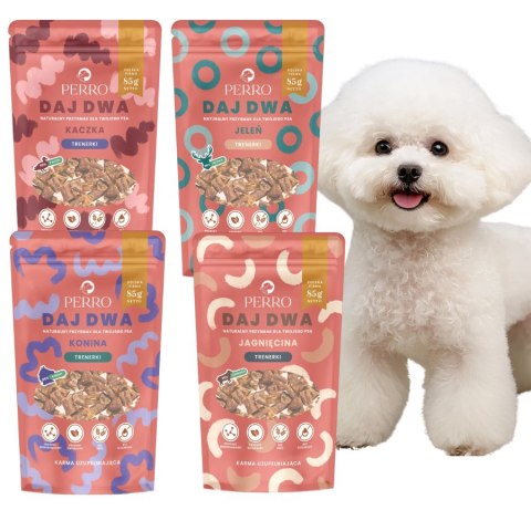 PERRO Daj Dwa 4x85g Zestaw Przysmaków Treningowych Naturalne Bez Gliceryny
