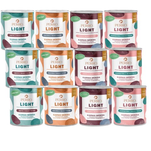 PERRO LIGHT ZESTAW WSZYTKICH SMAKÓW 12X800 JAGNIĘCINA JELEŃ KACZKA INDYK