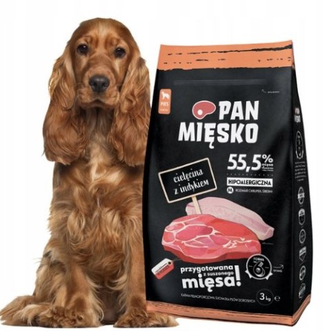 Pan Mięsko Karma PIES cielęcina z indykiem chrupki M 3kg + PRÓBKI