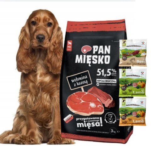 Pan Mięsko Karma PIES wołowina z koziną chrupki M 3kg