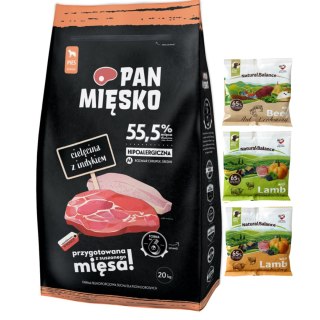 Pan Mięsko Karma cielęcina z indykiem chrupki M 20kg + próbki