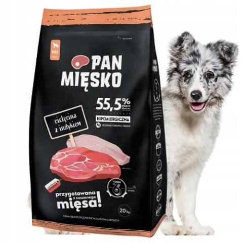 Pan Mięsko Karma cielęcina z indykiem chrupki M 20kg + próbki