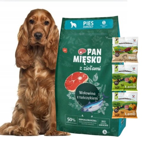 Pan Mięsko Karma sucha dla psa Zioła z Wołowiną i tuńczykiem chrupki S 3kg