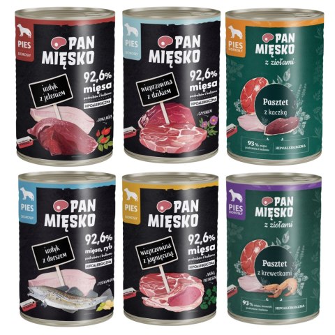 Pan Mięsko Pakiet Próbny 12x400 Mix Smaków Indyk z Jeleniem, dorszem, z dzik