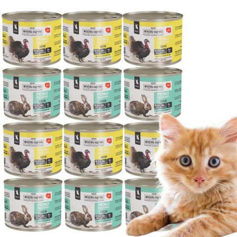 WIEJSKA ZAGRODA Kociak KRÓLIK INDYK 12X200G MATA GRATIS