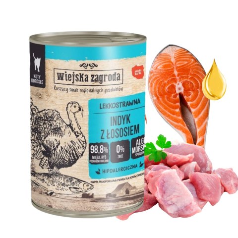 Wiejska Zagroda Indyk z łososiem 400g wysokomięsna karma dla kota