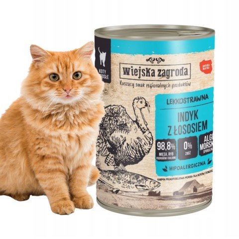 Wiejska Zagroda Indyk z łososiem 400g wysokomięsna karma dla kota