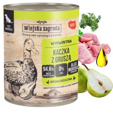 Wiejska Zagroda Karma mokra dla psa Kaczka z gruszką (dorosły) 800g