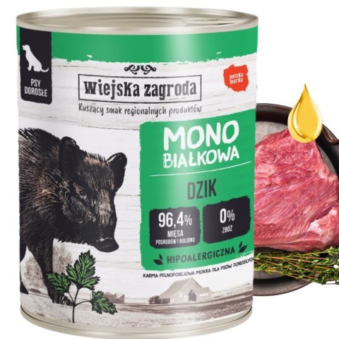 Wiejska Zagroda Karma mokra dla psa Monobiałkowa Dzik 800g