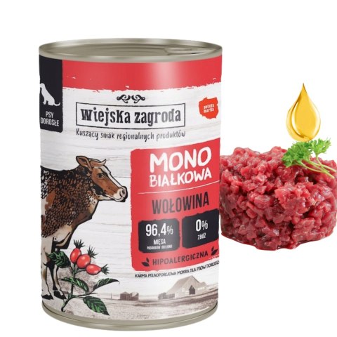 Wiejska Zagroda Karma mokra dla psa Monobiałkowa Wołowina (dorosły) 400g