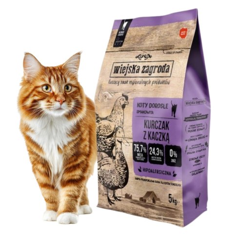 Wiejska Zagroda Karma sucha dla kota KURCZAK z KACZKĄ i WARZYWAMI 5 kg