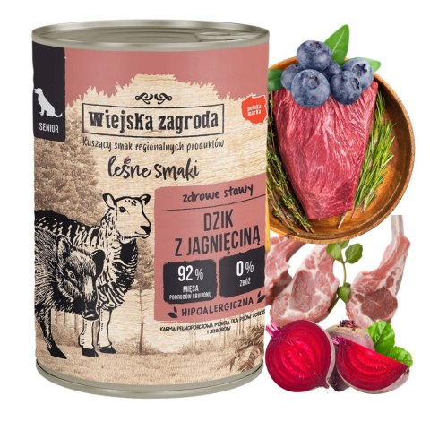 Wiejska Zagroda Leśne Smaki Pies Dzik z Jagnięciną 400g puszka SENIOR