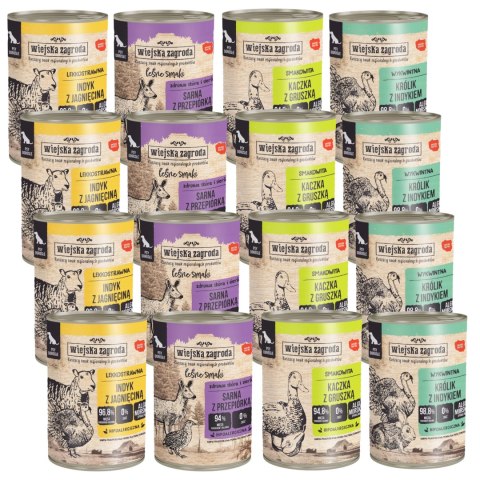 Wiejska Zagroda MIX SMAKÓW Indyk z królikiem z jagnięciną 12x400g Wywkintna Hipoalericzna