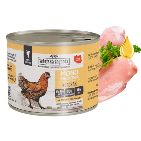 Wiejska Zagroda mokra karma MONOBIAŁKOWA KOT Kurczak 200g
