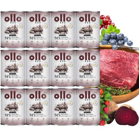 ZESTAW OLLO PLUS KOLAGEN DZIK 12X400g - MONOBIAŁKOWA KARMA MOKRA DLA PSA