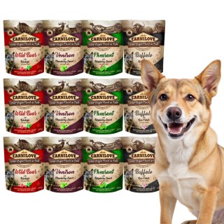 Zestaw CARNILOVE DOG POUCH Zestaw 12x300 Bawół Bażant Jeleń Dziczyzna
