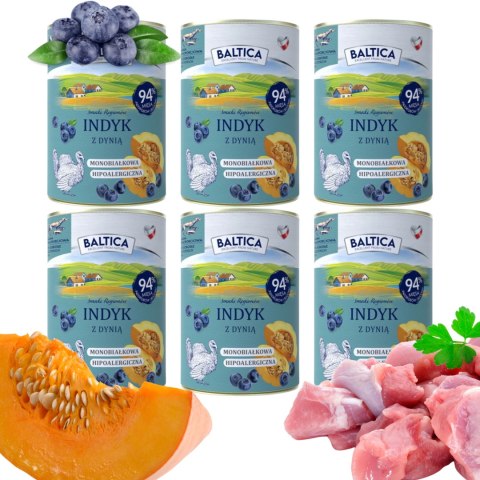 BALTICA MOKRA KARMA ZESTAW NOWCH SMAKÓW 6X400 INDYK Z DYNIA