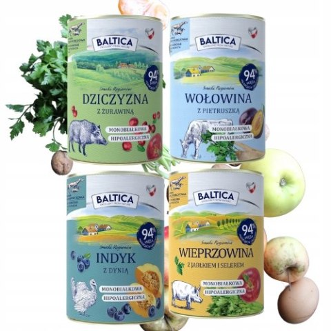 BALTICA MOKRA KARMA ZESTAW SMAKÓW 4X400 indyk wieprzowina DZIK wołowina