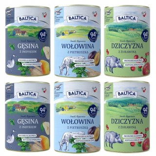 BALTICA PUSZKI MIX SMAKÓW GĘSINA WOŁOWINA DZICZYZNA 6x400 ULUBIONE SMAKI