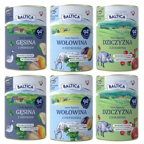 BALTICA PUSZKI MIX SMAKÓW GĘSINA WOŁOWINA DZICZYZNA 6x400 ULUBIONE SMAKI
