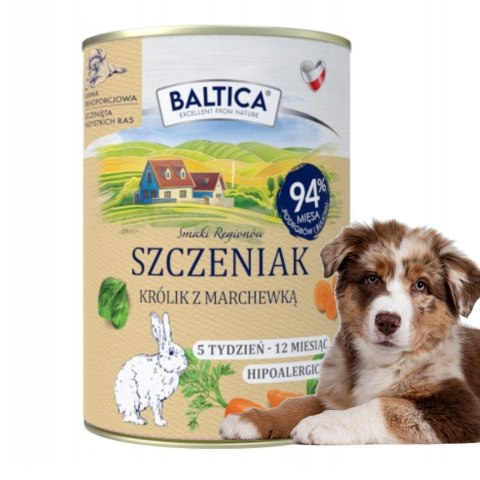Baltica mokra karma dla szczeniaka, królik z marchewką. Puszka 400g