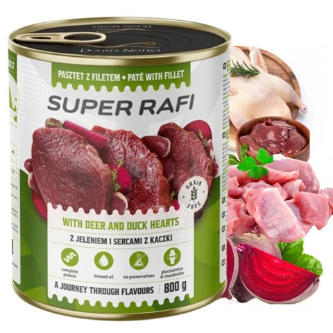 Dolina Noteci Rafi Mokra karma dla psa z jeleniem i sercami z kaczki 800 g