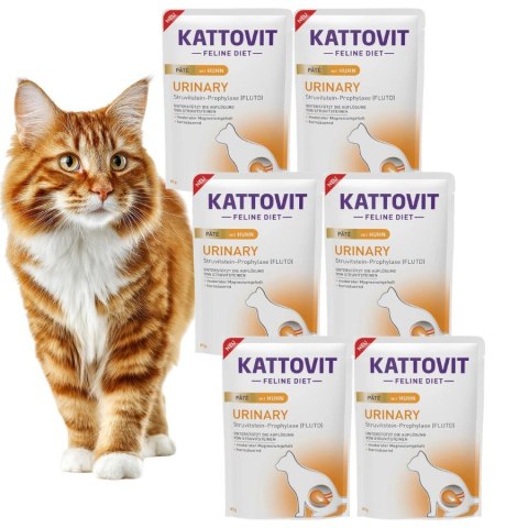 KATTOVIT URINARY PATE KURCZAK - Mokra karma dla kotów na drogi moczowe 6x85g