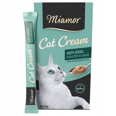 MIAMOR smakowita pasta dla kota CREAM PASTA Z DROBIEM I BIOTYNĄ NA SIERŚĆ 6X15G