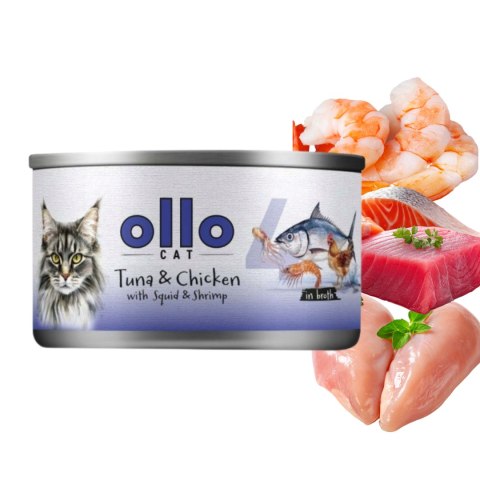 Ollo Cat nr 4 Tuna & Chicken with Squid & Shrimp in broth