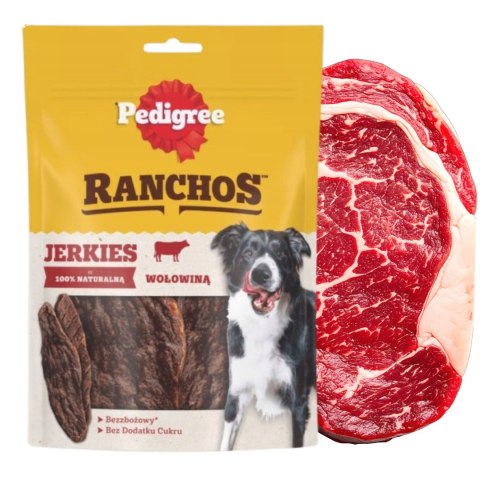 PRZYSMAKI PEDIGREE RANCHOS JERKIES BEZZBOŻOWE DLA PSA Z WOŁOWINĄ 180G