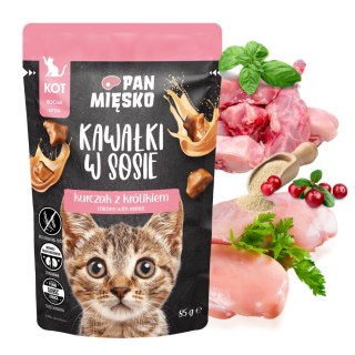Pan Mięsko Karma mokra dla kota Kawałki w sosie Kurczak z królikiem (kociak) 85g