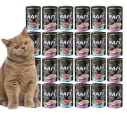 Rafi Cat Sterilised 24x400g MIX 2 smaki królik łosoś jagnięcina karma mokra dla kota
