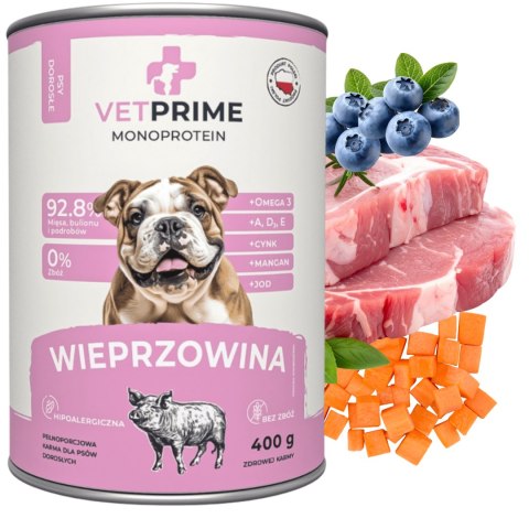 VETPRIME Monobiałkowa Wieprzowina 400g mokra karma dla psa bezzbożowa
