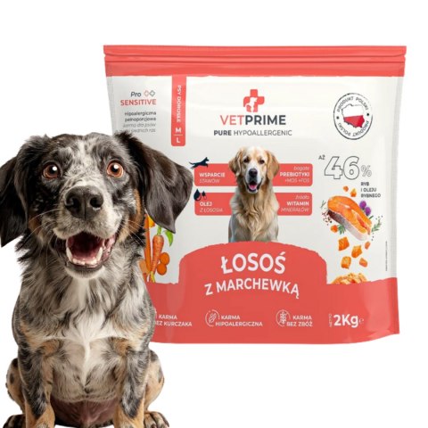 VETPRIME PURE HYPOALLERGENIC ŁOSOŚ Z MARCHEWKĄ M/L 2kg