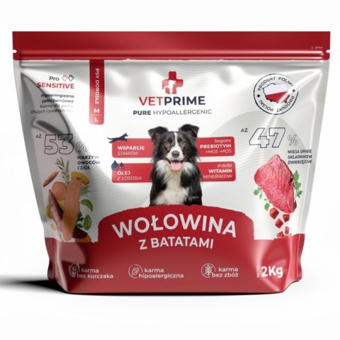 VETPRIME PURE HYPOALLERGENIC Wołowina z Batatami Karma dla Psa M/L 2kg