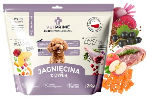 VETPRIME Pure Hypoallergenic JAGNIĘCINA Z DYNIĄ XS/S 2KG małe rasy