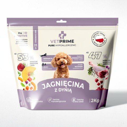 VETPRIME Pure Hypoallergenic JAGNIĘCINA Z DYNIĄ XS/S 2KG małe rasy