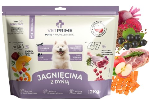 VETPRIME Pure Hypoallergenic Jagnięcina Dynia M/L 2KG