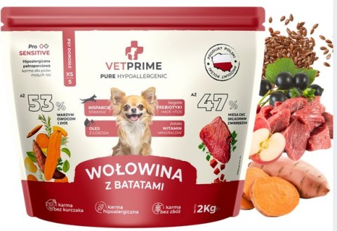 Vetprime PURE HYPOALLERGENIC Wołowina z Batatami XS/S 2kg