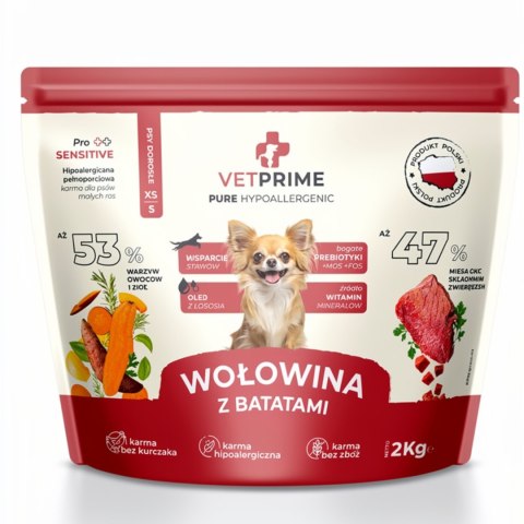 Vetprime PURE HYPOALLERGENIC Wołowina z Batatami XS/S 2kg