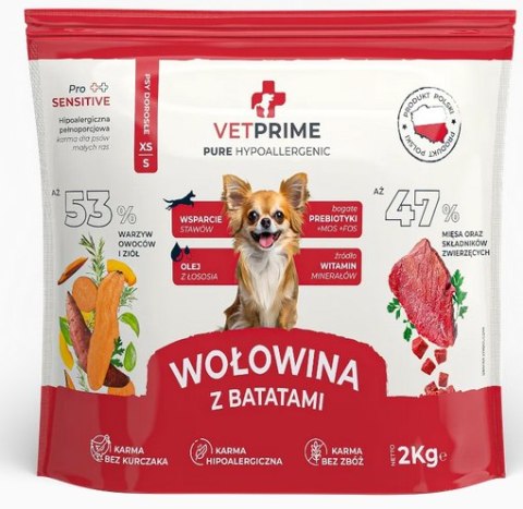 Vetprime PURE HYPOALLERGENIC Wołowina z Batatami XS/S 2kg