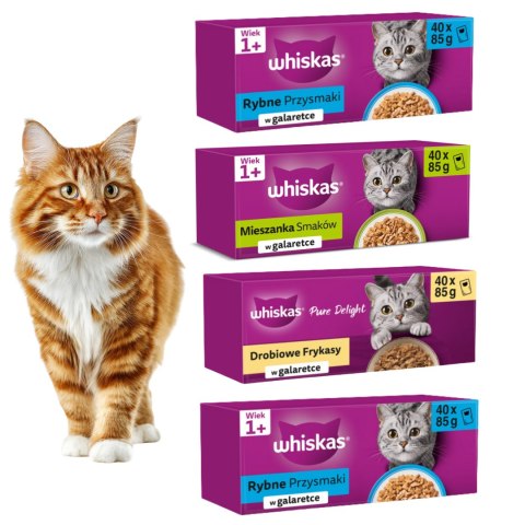 WHISKAS 160x85g Karma mokra dla kota MIX SMAKÓW Zestaw 4 BOXY GALARETKA