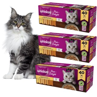 WHISKAS saszetki 3 boxy 85gx40 Pure Delight DROBIOWE FRYKASY w galarecie