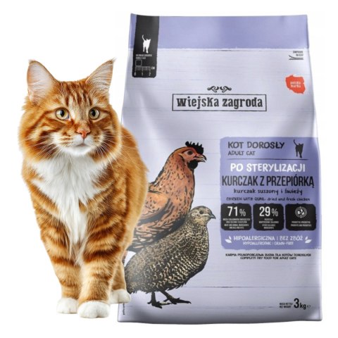Wiejska Zagroda Karma sucha dla kota Sterilized Kurczak z przepiórką 3kg