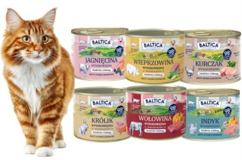 BALTICA ZESTAW monoproteinowa mokra karma dla kota 6x185 królik wieprzowina